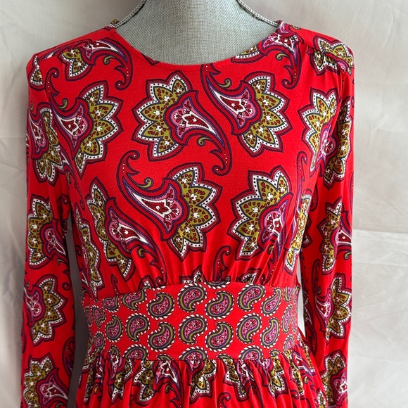 Boden Thea Red Paisley Long Sleeve Midi Dress - Picture 2 of 9